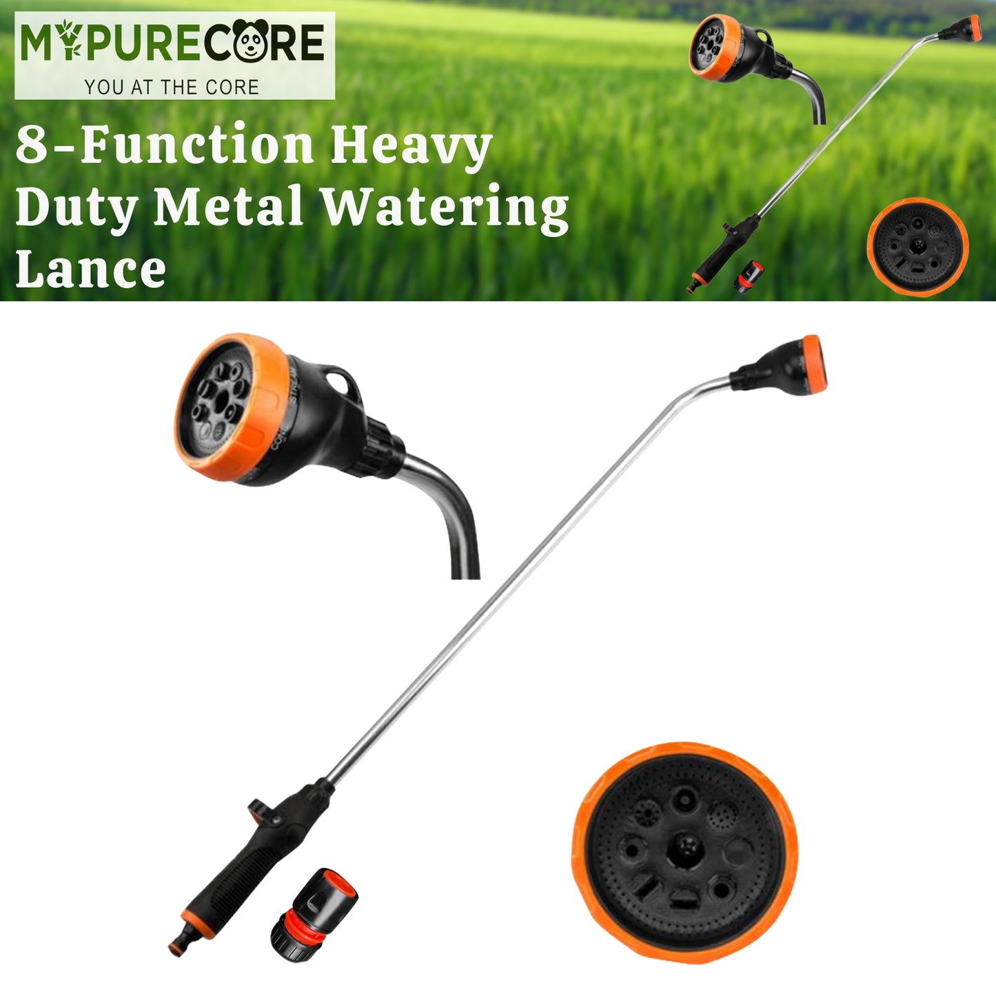 8-Function Heavy Duty Metal Watering Lance 83cm - Telescopic Long Reach Sprayer, Multi Jet Nozzle for Lawn, Garden, Car Wash & Hanging Baskets - Includes Premium Hose Connector