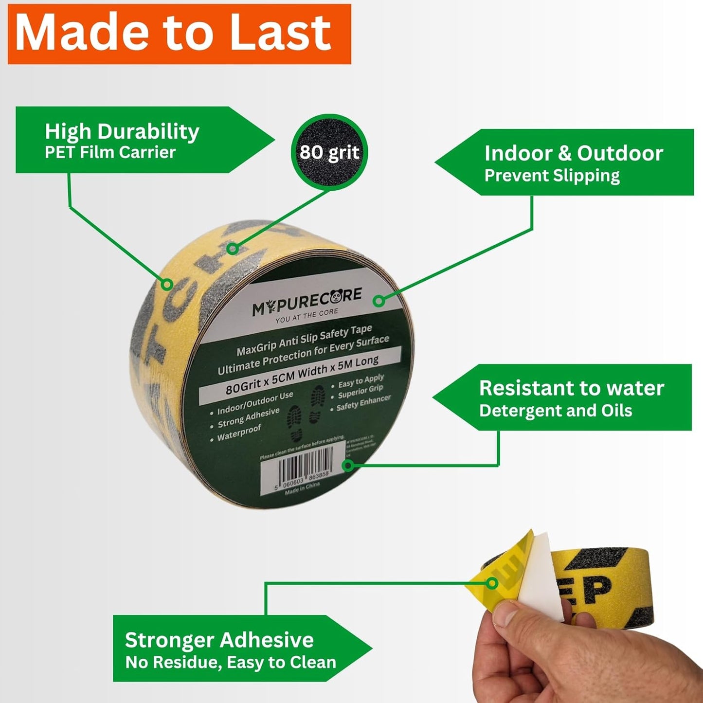 Anti Slip Tape for Stairs 5m x 5cm Heavy Duty Grip for Indoor Outdoor Use