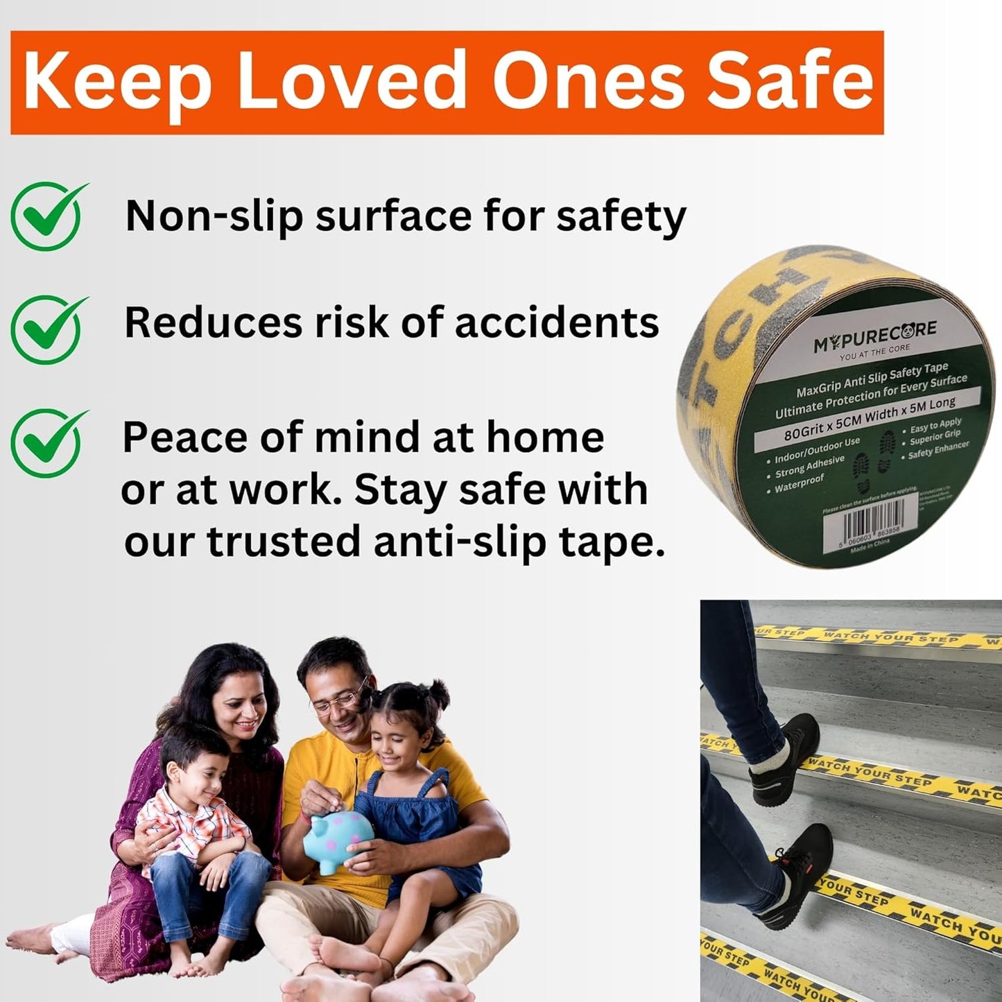 Anti Slip Tape for Stairs 5m x 5cm Heavy Duty Grip for Indoor Outdoor Use