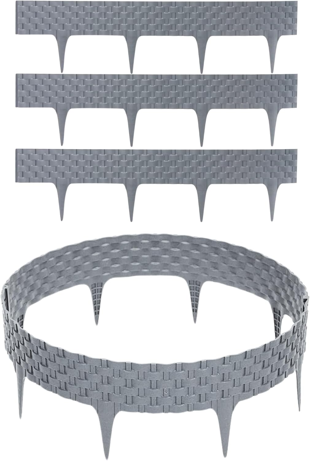 Black, Gray, Brown Rattan Effect Lawn Edging 2.4m - Flexible Plastic Garden Border for Flower Beds & Paths | Weather-Resistant & Recyclable Palisade | Easy Install Edging for Grass, Gravel & Landscape