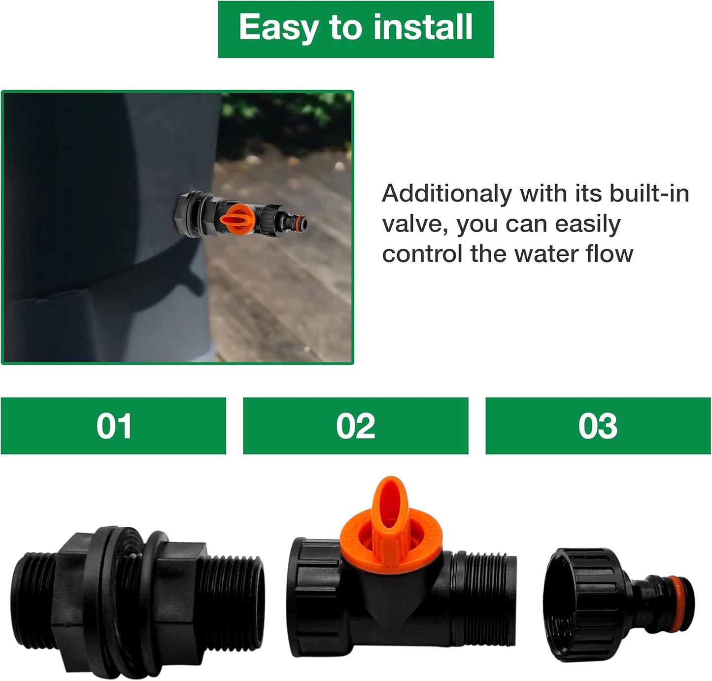 3/4" Water Butt Connector Ultimate Set - Control Water Flow with Built-in Valve and Secure Thread Connection with Additional Washer - Perfect for Water Butts and Storage Tanks