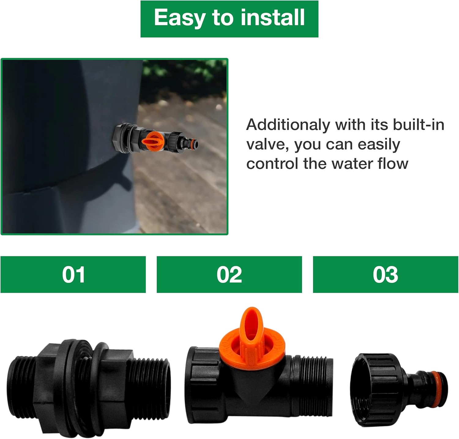 3/4" Water Butt Connector Ultimate Set - Control Water Flow with Built-in Valve and Secure Thread Connection with Additional Washer - Perfect for Water Butts and Storage Tanks