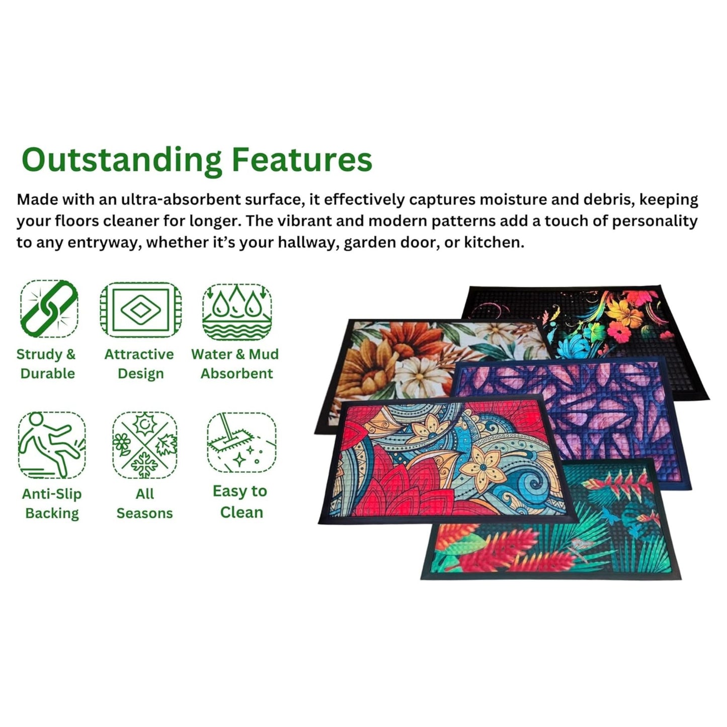 Washable Non-Slip Door Mat - Heavy Duty Ultra-Absorbent Dirt Trapper for Dogs, Mud & Shoes - Indoor/Outdoor Rubber Entrance Rug for Home, Garden & Hallway (75x45cm)