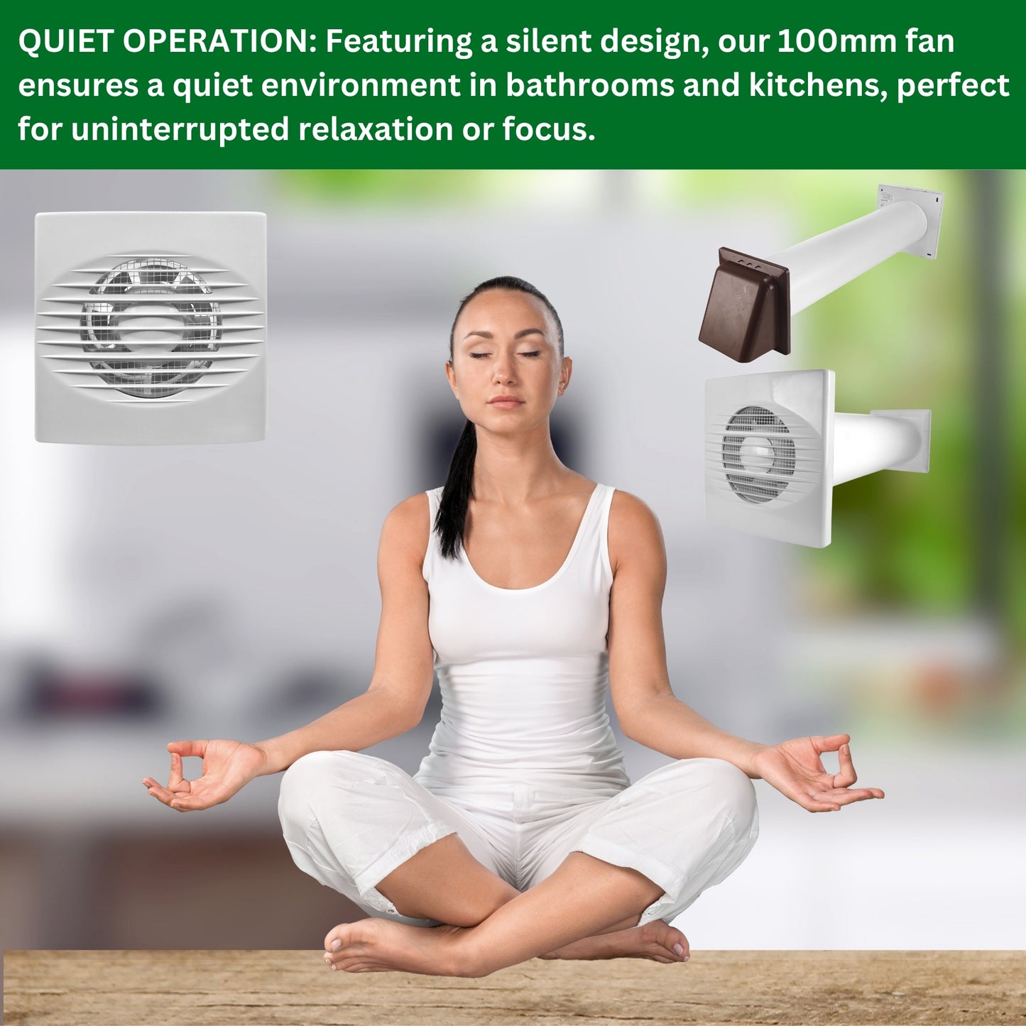Through Wall Ventilation Kit – 100mm Bathroom Extractor Fan with Timer, 50cm Duct Pipe & External Louvre Vent – Quiet IPX4 Rated Fan – Ideal for Bathroom, Toilet, Kitchen, Home & Office Use