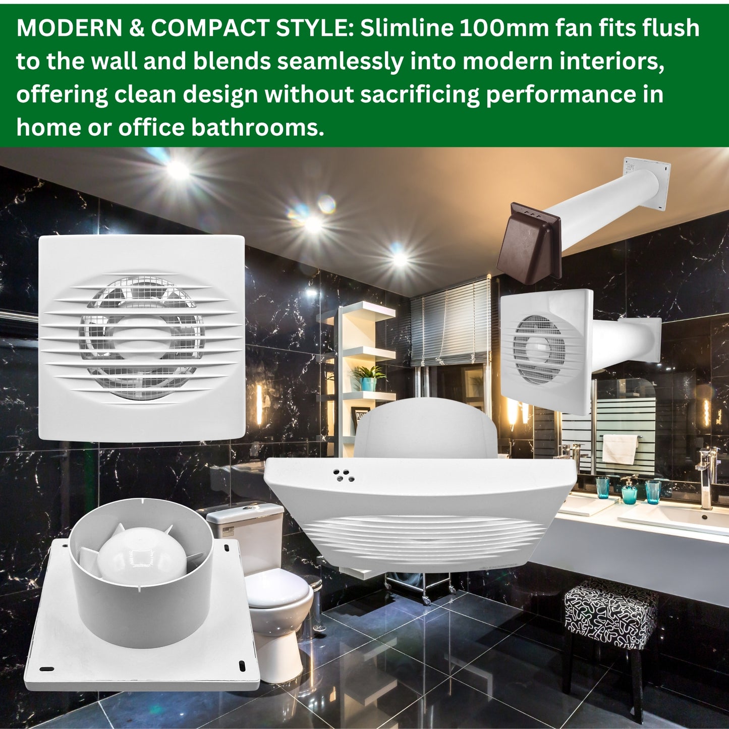 Through Wall Ventilation Kit – 100mm Bathroom Extractor Fan with Timer, 50cm Duct Pipe & External Louvre Vent – Quiet IPX4 Rated Fan – Ideal for Bathroom, Toilet, Kitchen, Home & Office Use