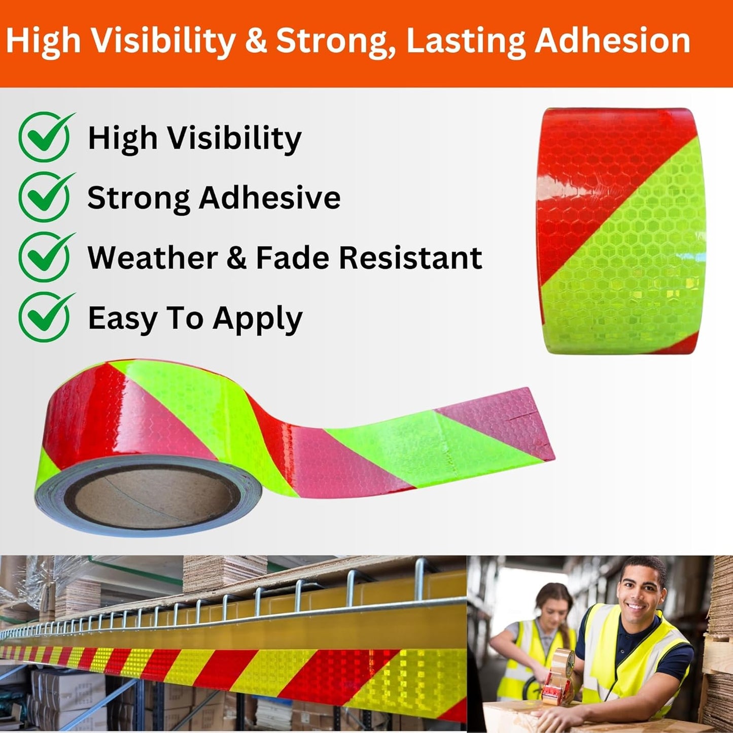 Reflective Safety Tape Red Yellow 5cm x 10m for Roads Parking and Machinery