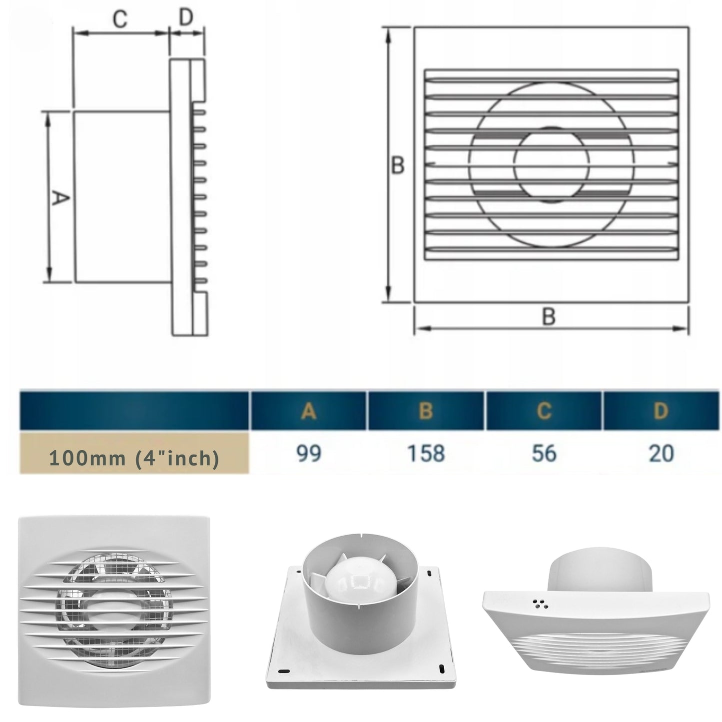 Through Wall Ventilation Kit – 100mm Bathroom Extractor Fan with Timer, 50cm Duct Pipe & External Louvre Vent – Quiet IPX4 Rated Fan – Ideal for Bathroom, Toilet, Kitchen, Home & Office Use
