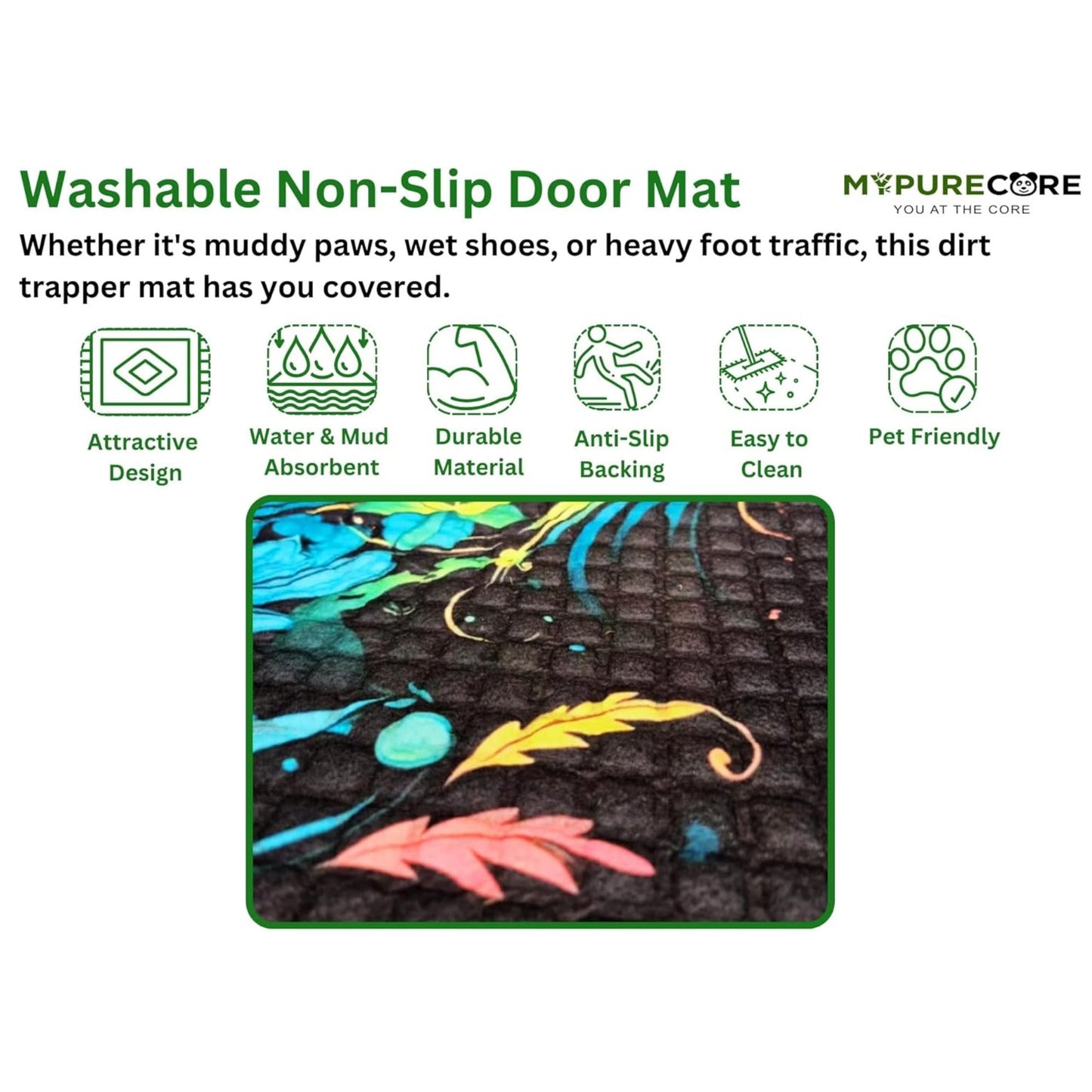 Washable Non-Slip Door Mat - Heavy Duty Ultra-Absorbent Dirt Trapper for Dogs, Mud & Shoes - Indoor/Outdoor Rubber Entrance Rug for Home, Garden & Hallway (75x45cm)