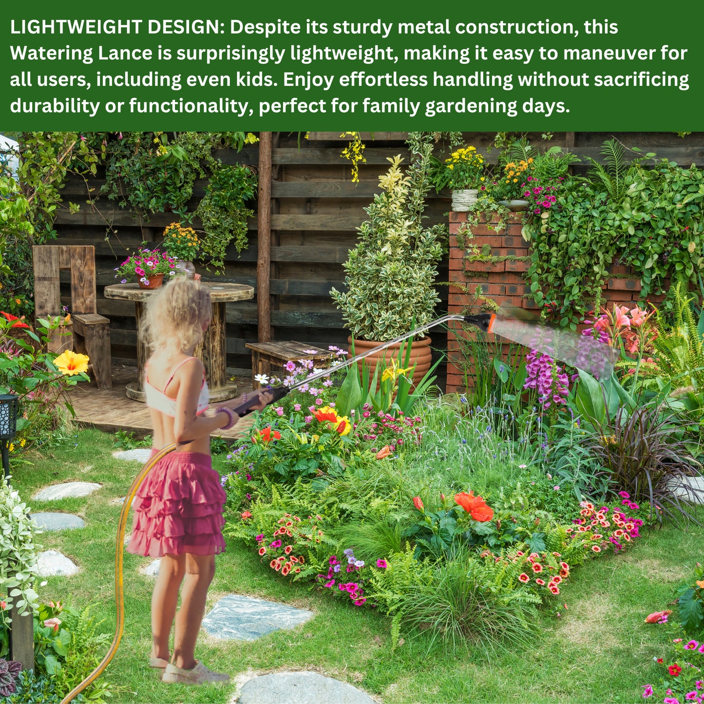 8-Function Heavy Duty Metal Watering Lance 83cm - Telescopic Long Reach Sprayer, Multi Jet Nozzle for Lawn, Garden, Car Wash & Hanging Baskets - Includes Premium Hose Connector