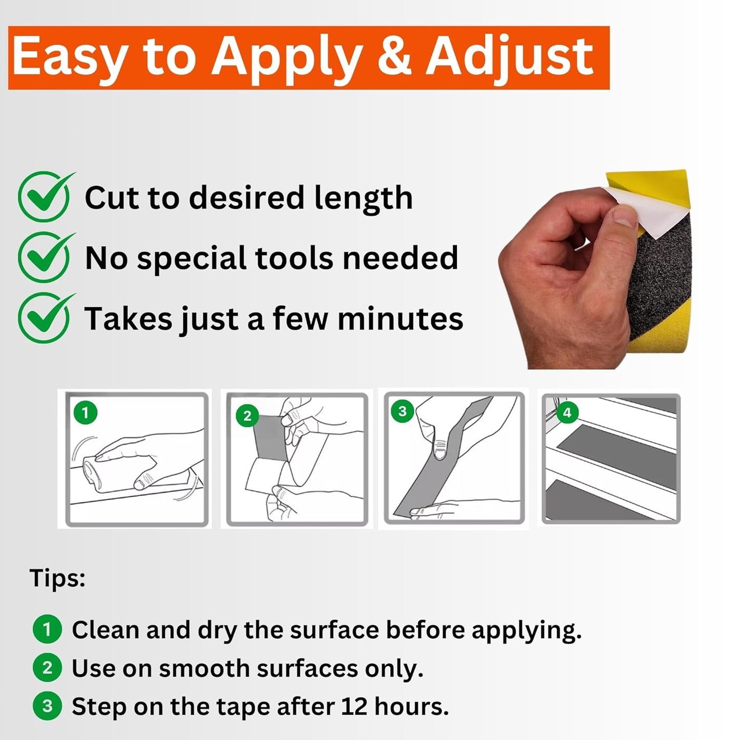 Anti Slip Grip Tape Black Yellow 80 Grit for Stairs Decking and Outdoor Use