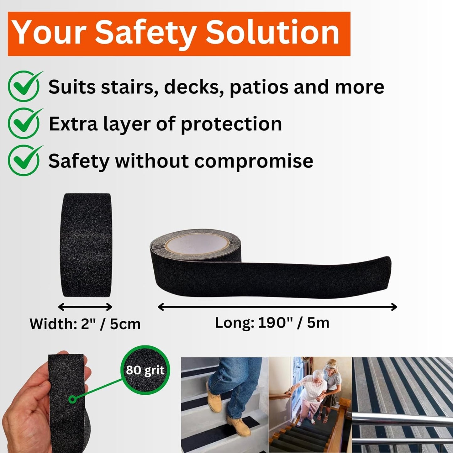 Anti Slip Grip Tape Black 80 Grit for Stairs Decking Ramps and Outdoor Use