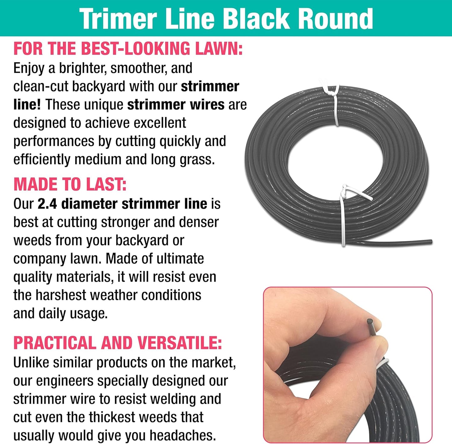 Strimmer Line Black Star – 2.4 mm x 15 m Strimmer Wire – Ideal for Professional Trimming of Medium to Long Grass