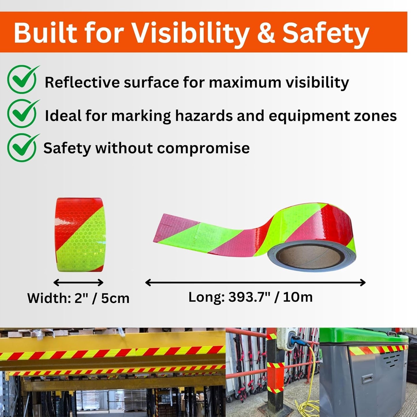 Reflective Safety Tape Red Yellow 5cm x 10m for Roads Parking and Machinery
