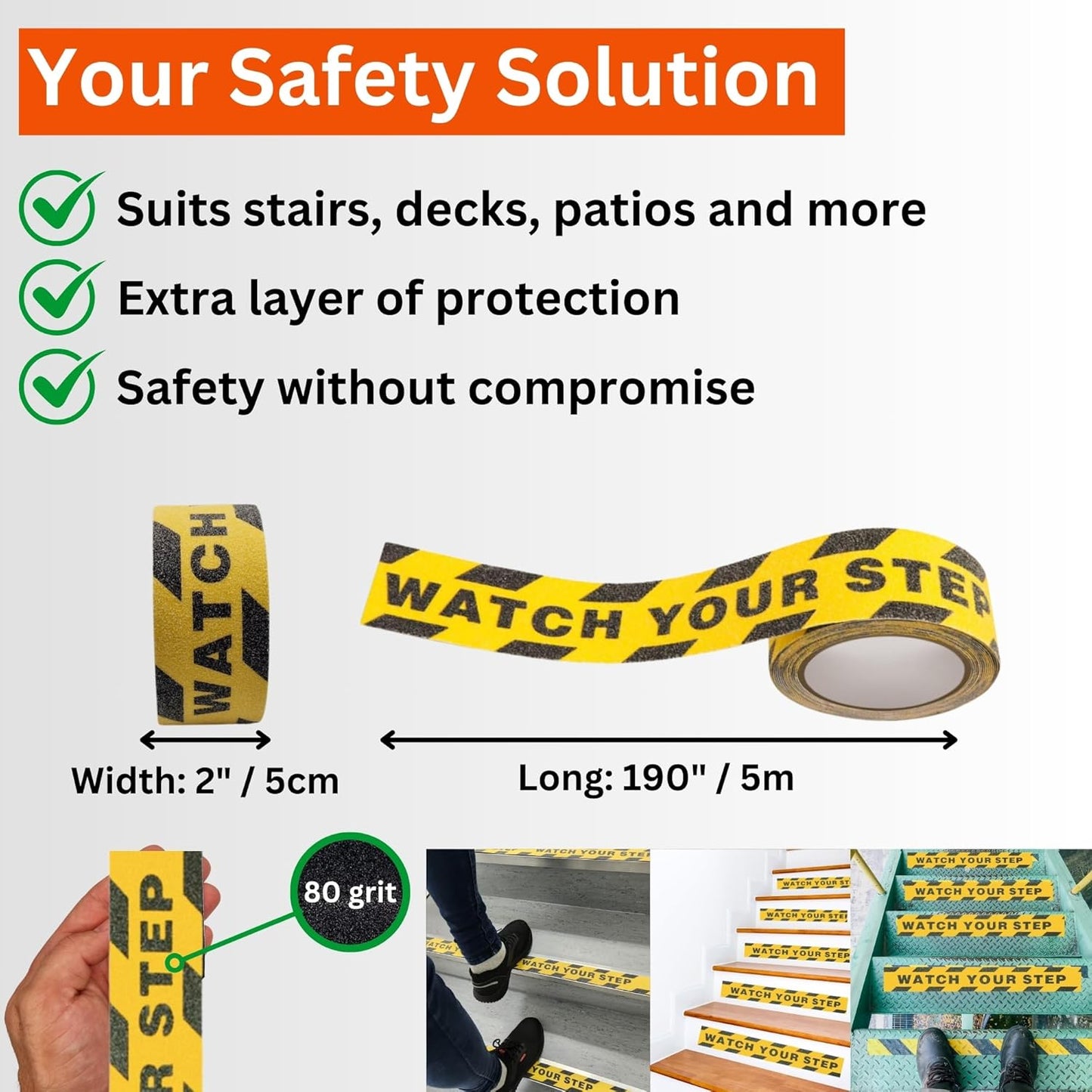 Anti Slip Tape for Stairs 5m x 5cm Heavy Duty Grip for Indoor Outdoor Use