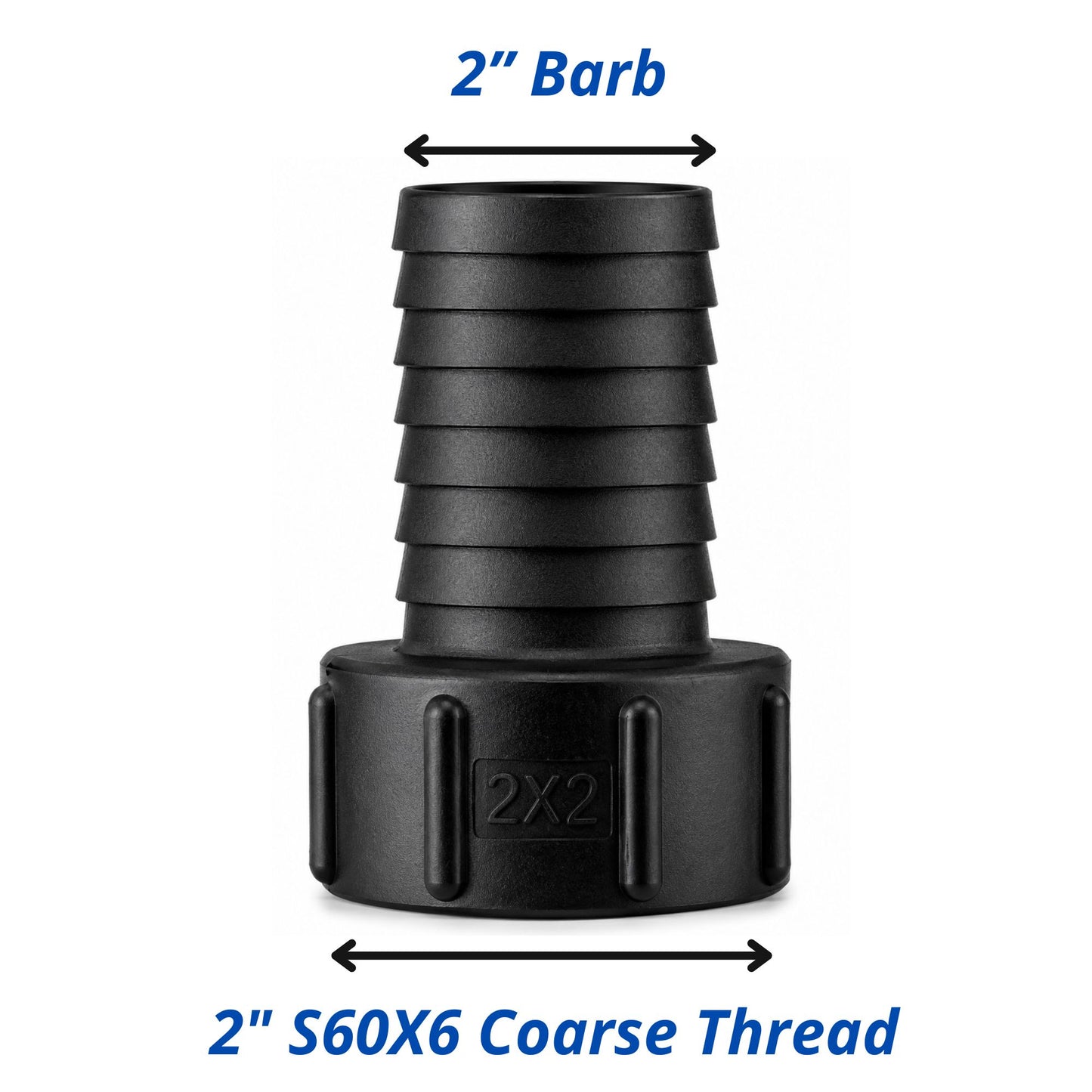 IBC Tank Hose Tail Adaptor S60x6 2" Coarse Thread Hose Barb Connector - Various Sizes