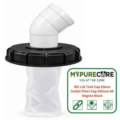 IBC Lid Tank Cap Elbow Outlet Filter Cap 155mm 45 Degree Black