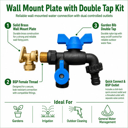 Brass 15mm Wall Flange Kit for Copper Pipe with Garden Tap Options, 1/2" BSP Connection & PTFE Tape – Outdoor Water Tap Fitting Set