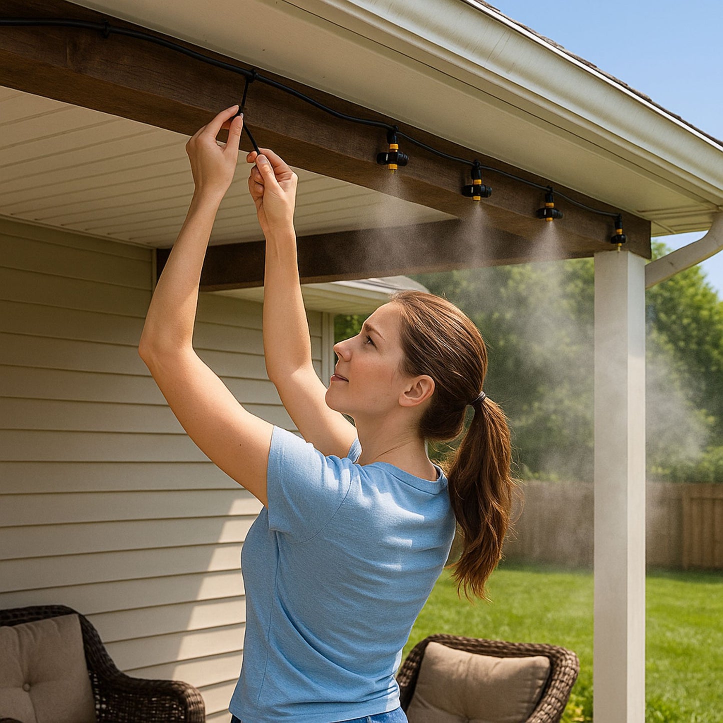 15m Garden Water Mist Cooling System Kit – Patio Misting Hose w/ Brass Nozzles