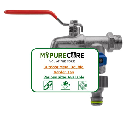 Outdoor Metal Double Garden Tap – 1/2" or 3/4" Inlet | Lever Valves & Hose Connectors
