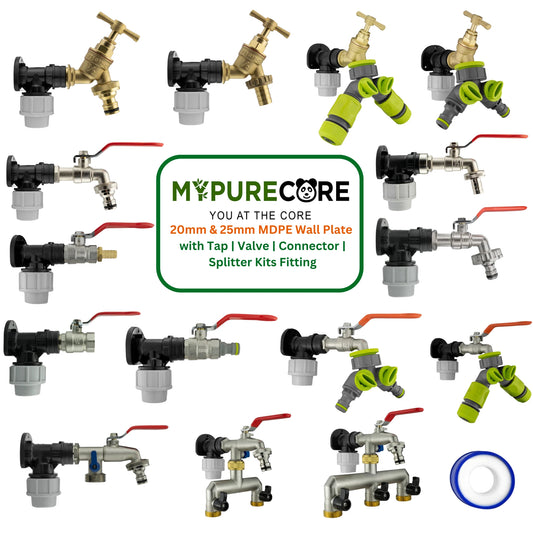 20mm & 25mm MDPE Wall Plate with Tap | Valve | Connector | Splitter Kits Fitting