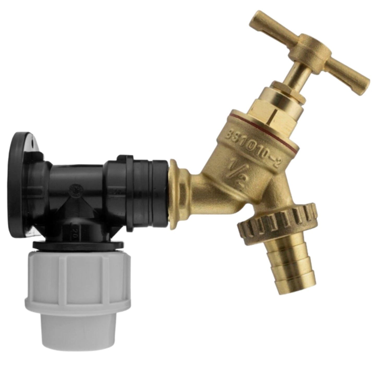 MDPE Wall Flange Plate Kit with Taps for Blue Water Pipe 20mm or 25mm