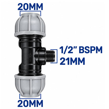 MDPE Tee Connector with Brass Butterfly Valve Compression Pipe Fitting Kit 20mm 25mm