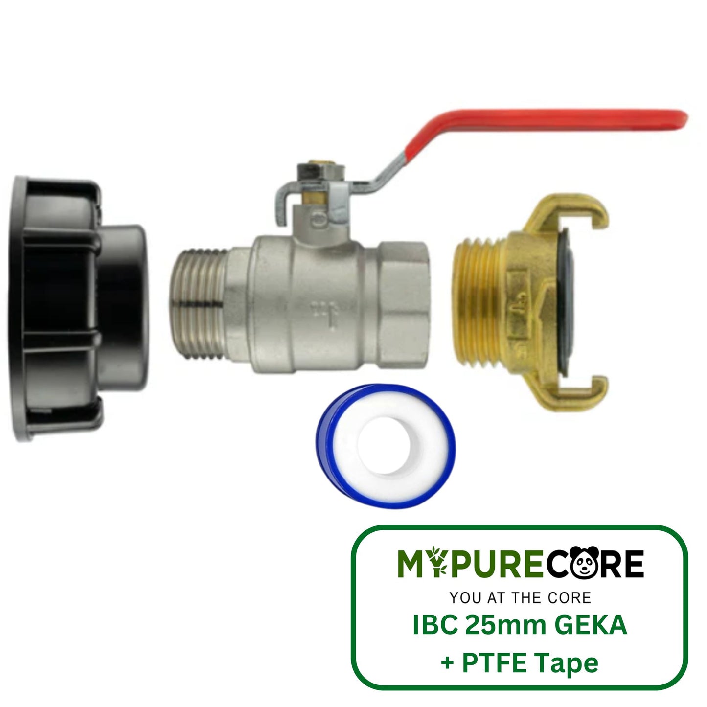 IBC 2” S60X6 Cap Kit with 1” BSP Thread, Brass Lever Valve, Geka Hose Fitting and PTFE Tape – Durable Leak-Proof Plumbing Solution
