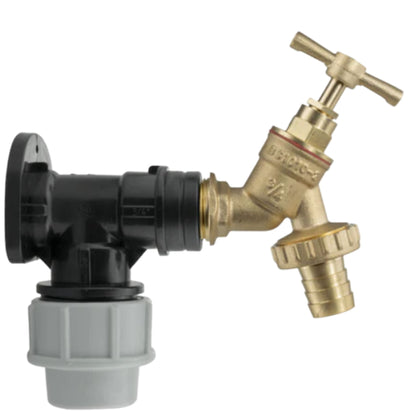 MDPE Wall Flange Plate Kit with Taps for Blue Water Pipe 20mm or 25mm