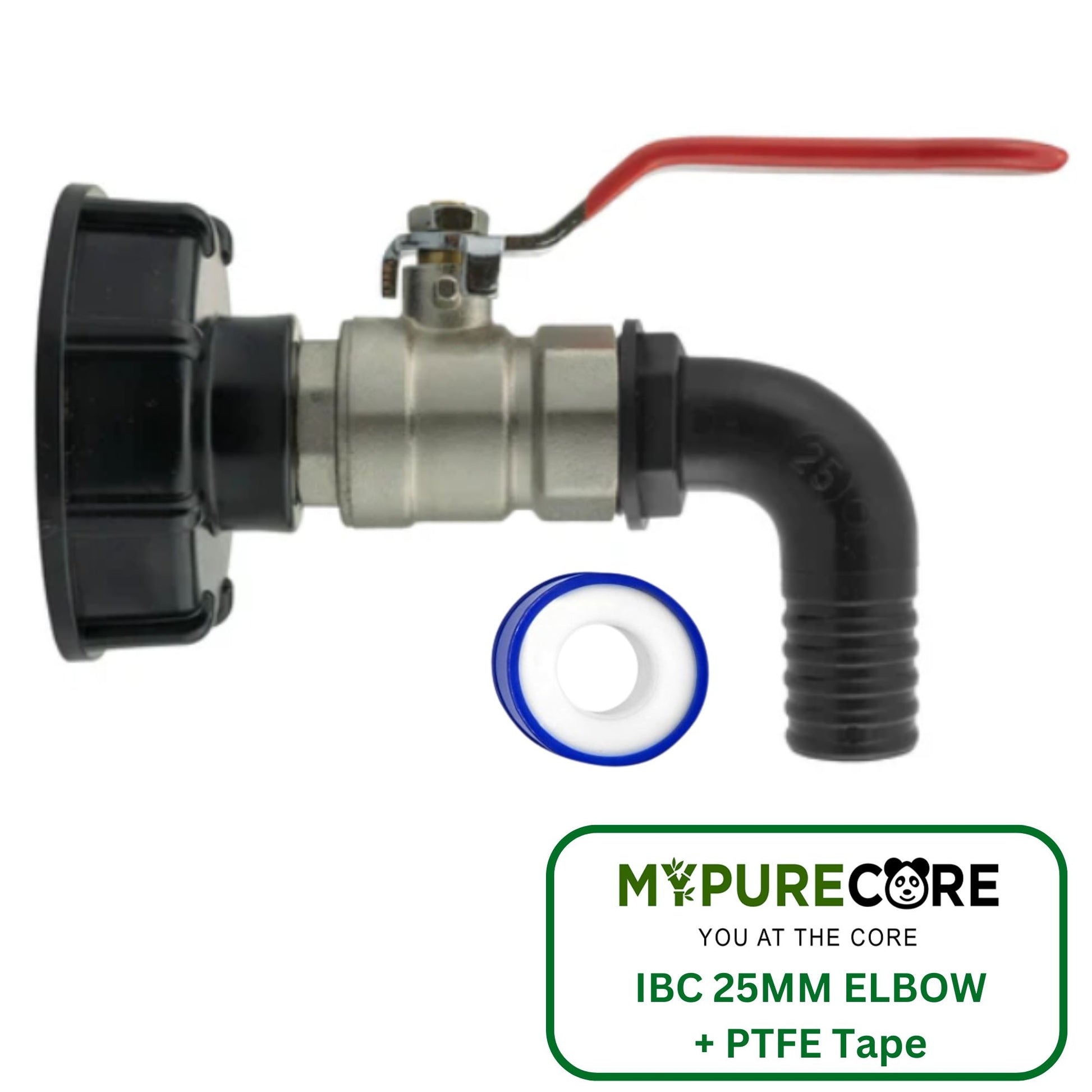 IBC 2” S60X6 Cap with Lever Valve & 25mm Barbed Pond Elbow Connector and PTFE Tape – Durable Leak-Proof Plumbing Solution
