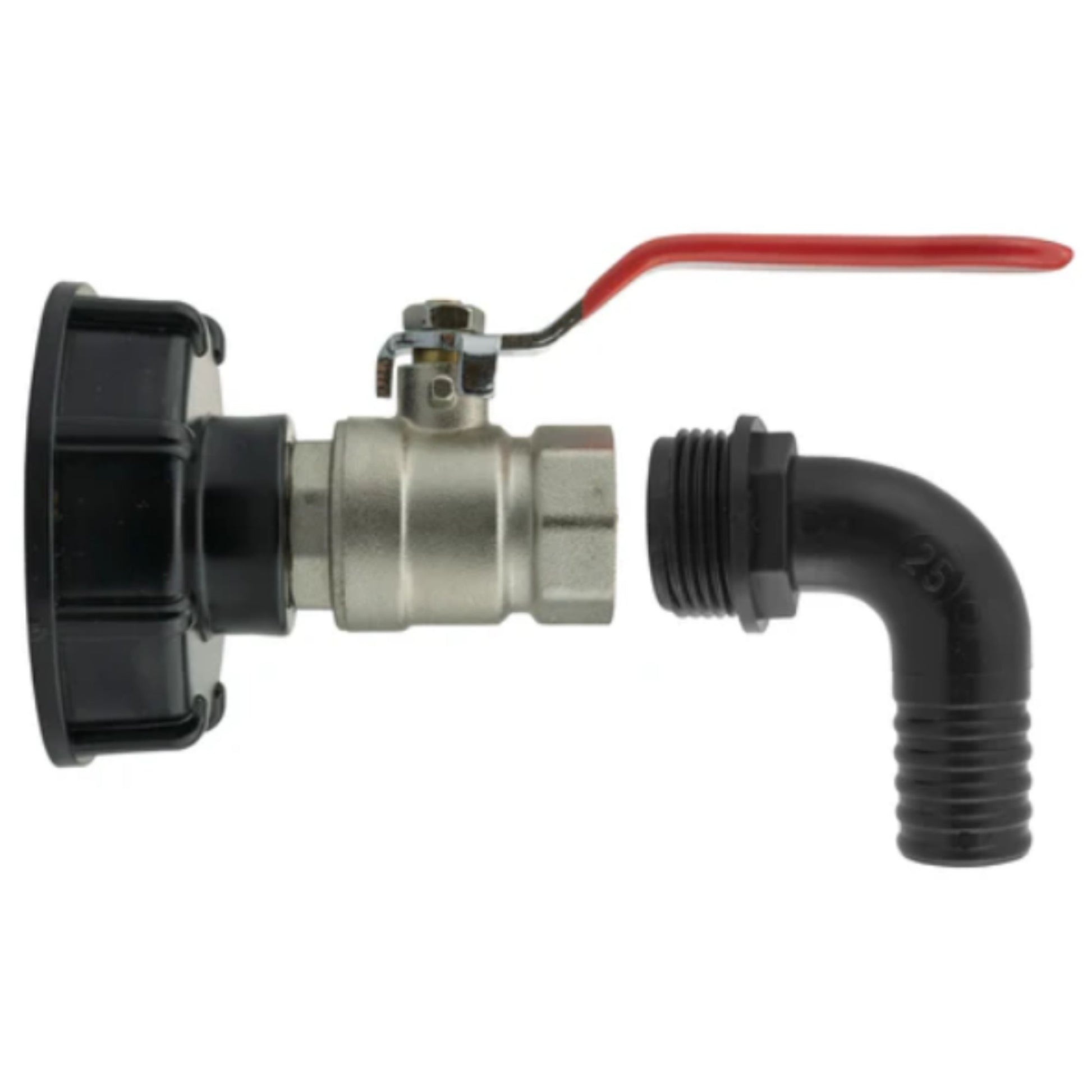 IBC 2” S60X6 Cap with Lever Valve & 25mm Barbed Pond Elbow Connector and PTFE Tape – Durable Leak-Proof Plumbing Solution
