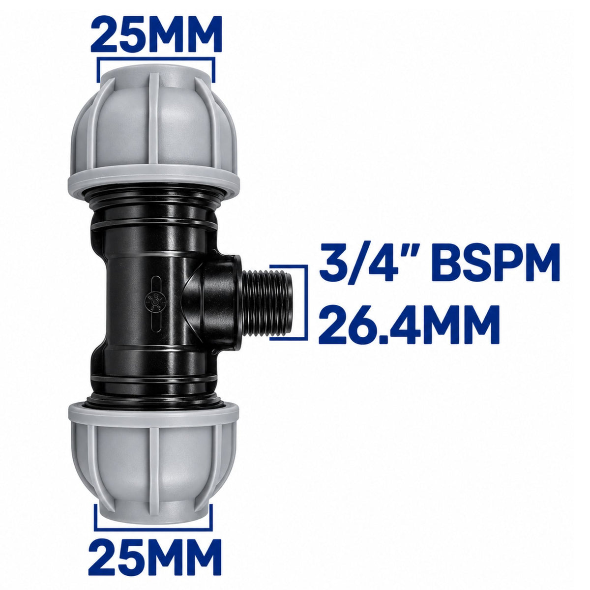 MDPE Tee Connector with Brass Butterfly Valve Compression Pipe Fitting Kit 20mm 25mm