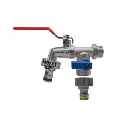 Outdoor Metal Double Garden Tap – 1/2" or 3/4" Inlet | Lever Valves & Hose Connectors