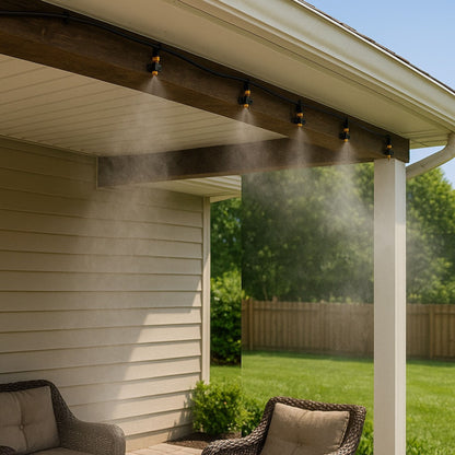 15m Garden Water Mist Cooling System Kit – Patio Misting Hose w/ Brass Nozzles