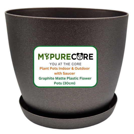 Elegant Graphite 30cm Plant Pot with Saucer – Modern Matte Finish Indoor & Outdoor Flower Planter for Houseplants, Herbs & Succulents – Durable Plastic Decorative Garden Pot
