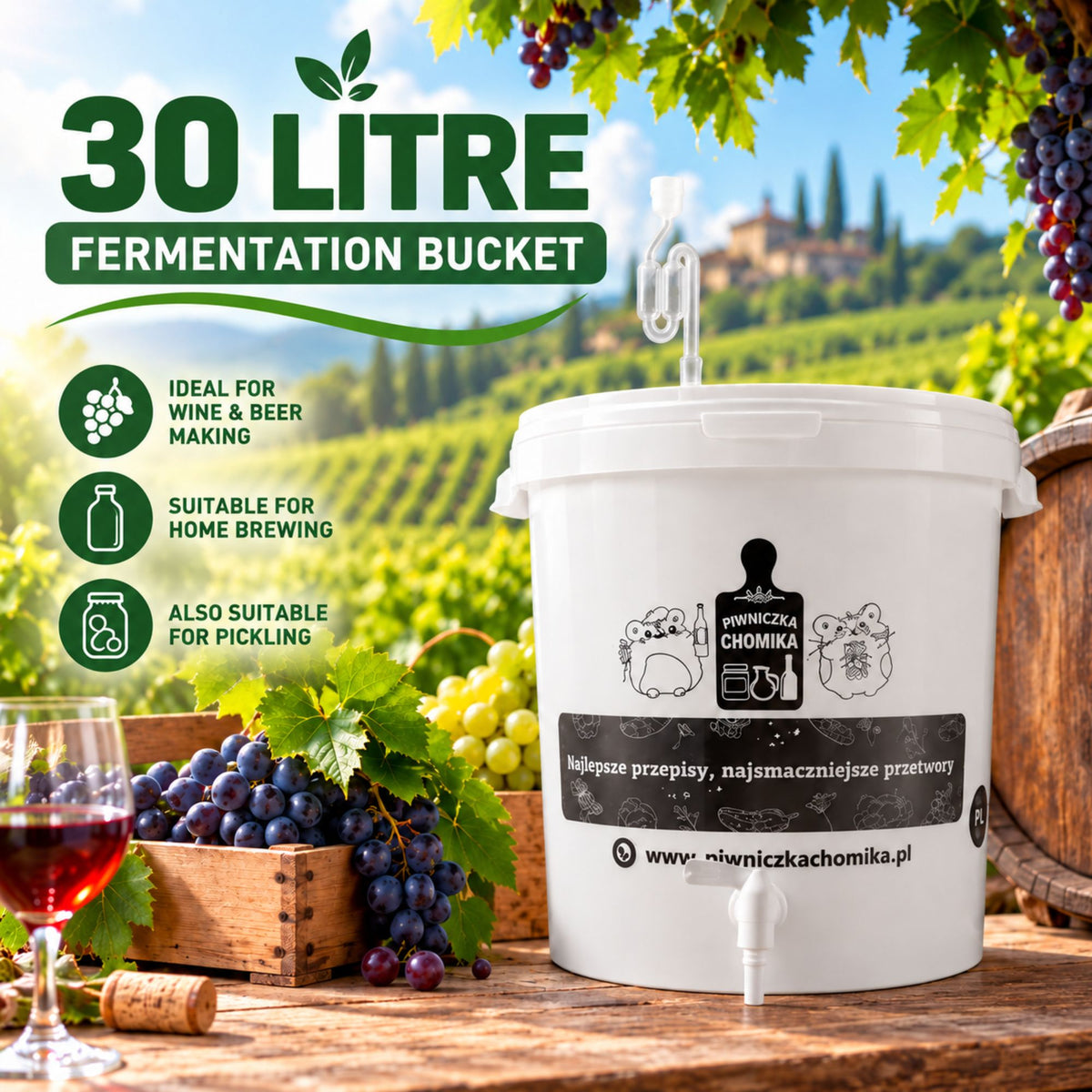 Fermentation Bucket 30L with Tap & Airlock Home Brew Wine Brewing PACK OF 2