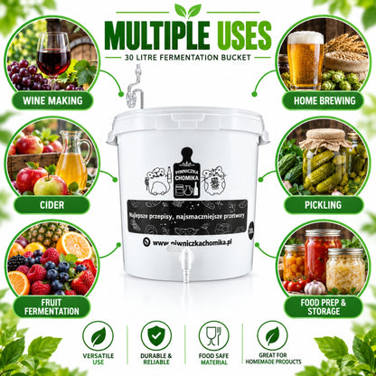 Fermentation Bucket 30L with Tap Airlock & Measuring Scale Home Brew Beer Wine Brewing Container