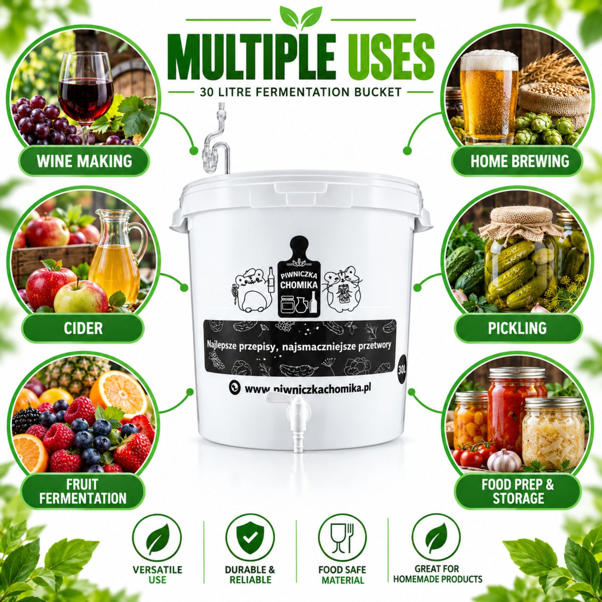 Fermentation Bucket 30L with Tap & Airlock Home Brew Wine Brewing PACK OF 2