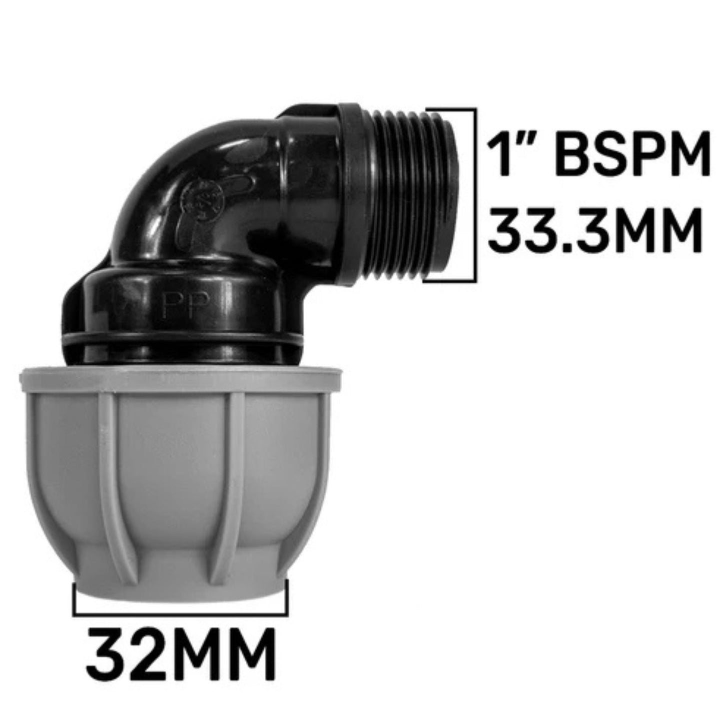 IBC 2” S60X6 Cap with Lever Valve and 32mm MDPE Elbow