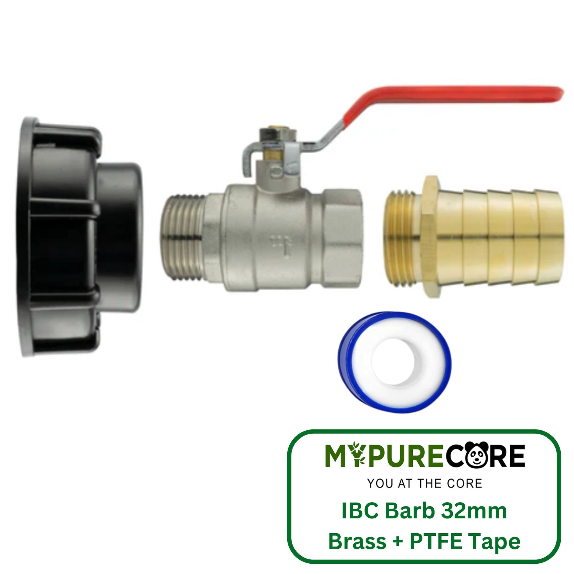 IBC 2” S60X6 Cap with Lever Valve & 32mm Brass Barb - and PTFE Tape – Durable Leak-Proof Plumbing Solution