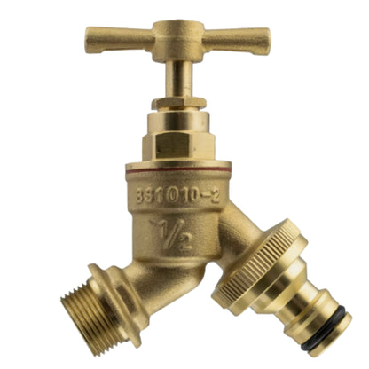 MDPE Tee with Brass Bib Tap – Fits 20mm, 25mm, 32mm Pipe – Click or Barbed Hose Outlet