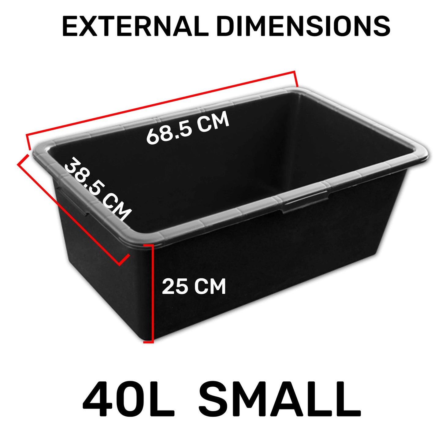 Black Mixing Tub Heavy Duty Rectangular Plastic Utility Container for Mortar Plaster Gardening Storage DIY Use Durable Multi Purpose Tray for Builders Home Garden Workshop