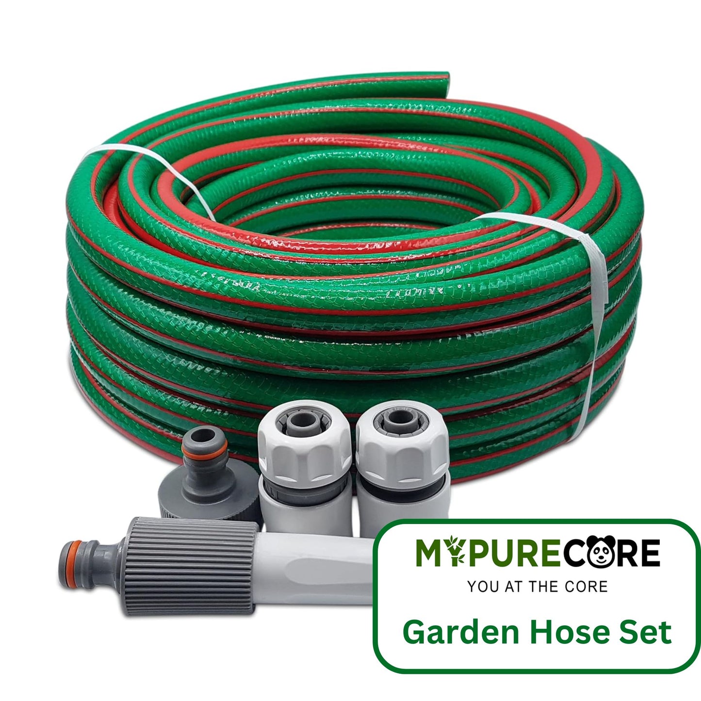 Garden Hose Set - Complete 4-Pc Starter Kit with Adjustable Nozzle