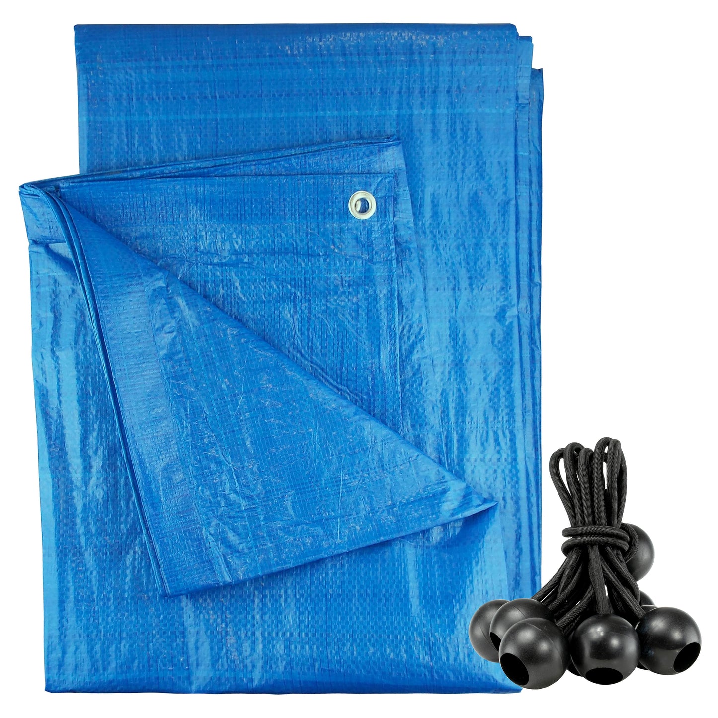 Blue Tarpaulin 50GSM Tarp Sheet + 10 Bungee Balls Camping Garden Cover