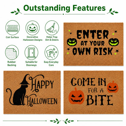 Halloween Coir Door Mat – Non-Slip, Absorbent, Eco-Friendly – 3 Spooky Designs