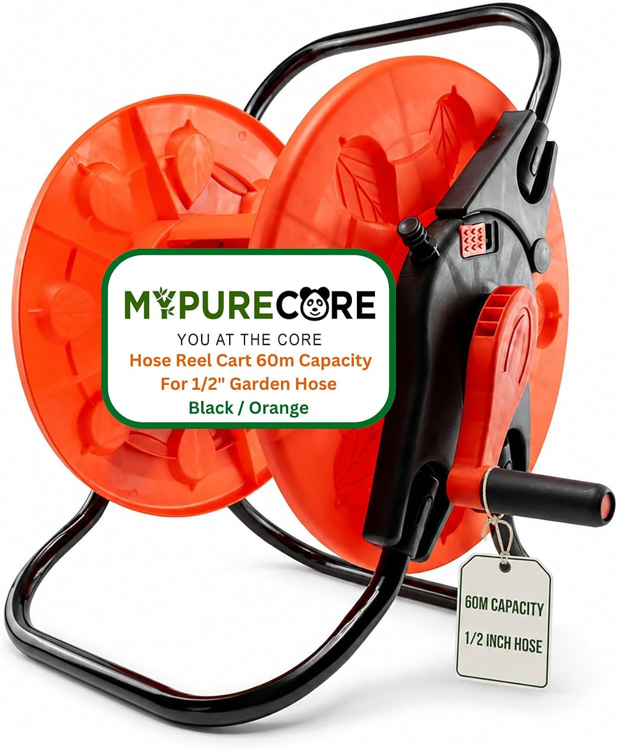 Garden Hose Reel Cart 60m with Crank Handle & Hose Connectors | Heavy Duty Steel Frame | Holds 1/2" Hose | Easy Tool-Free Assembly