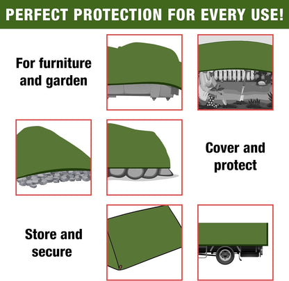 Green Tarpaulin – Heavy Duty, Waterproof Cover – Durable Sheet for Garden, Trailer, Caravan, Camping, Home, Outdoor