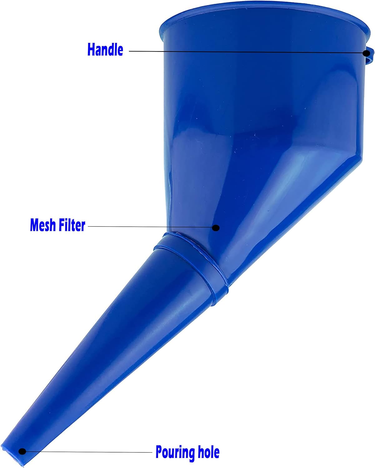 Blue Angled Fuel Funnel – With fine mesh filter for easy refilling – Antistatic Lightweight Funnel – Practical and Versatile – Angled design