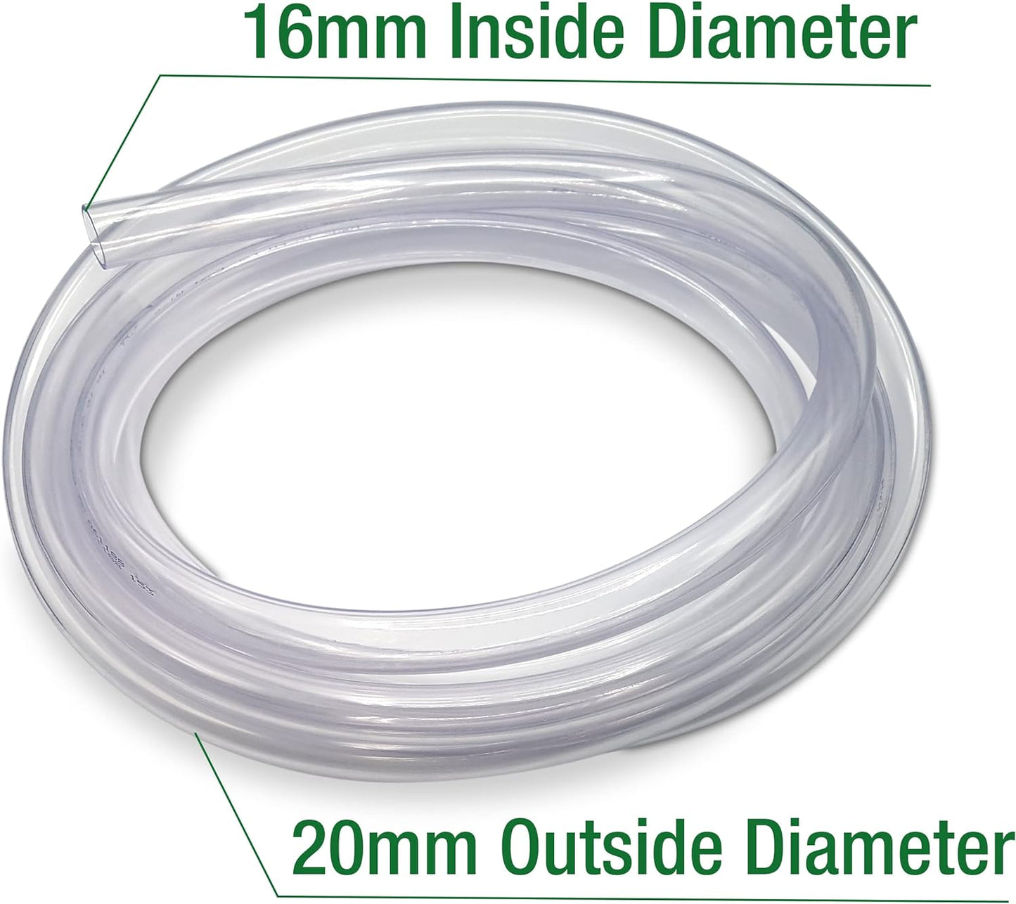 Flexible Hose Pipe 16mm Inside Diameter 20mm Outside Diameter – 4 Metres Clear PVC Food Grade Clear Plastic Tube for Fish Food, Engineering, Food Industry