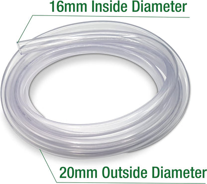 Flexible Hose Pipe 16mm Inside Diameter 20mm Outside Diameter – 4 Metres Clear PVC Food Grade Clear Plastic Tube for Fish Food, Engineering, Food Industry