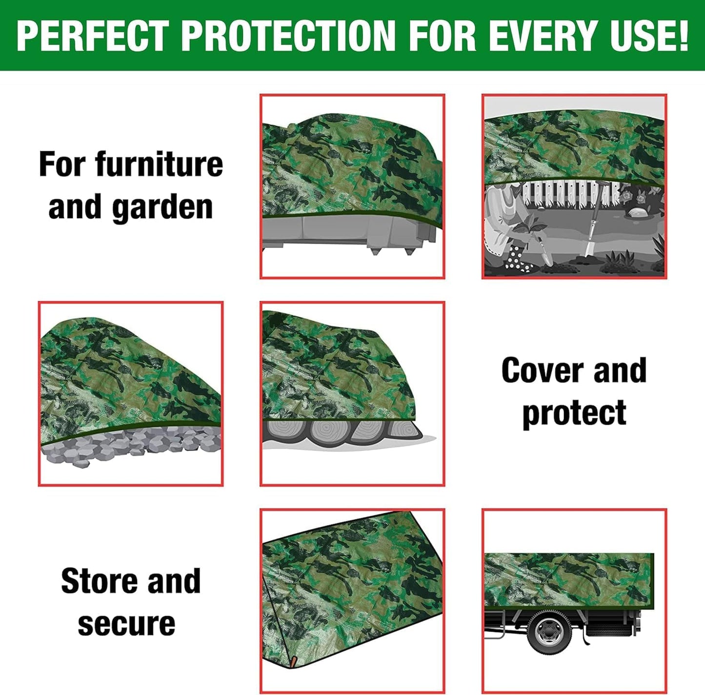 MYPURECORE Camouflage Tarpaulin – Multi-Use Tarp Sheet for Camping, Fishing, Bird Watching & Garden